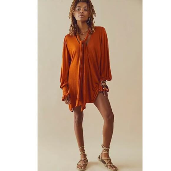 Free People  Bridgette Tunic Dress Terra Brown L - Picture 1 of 4